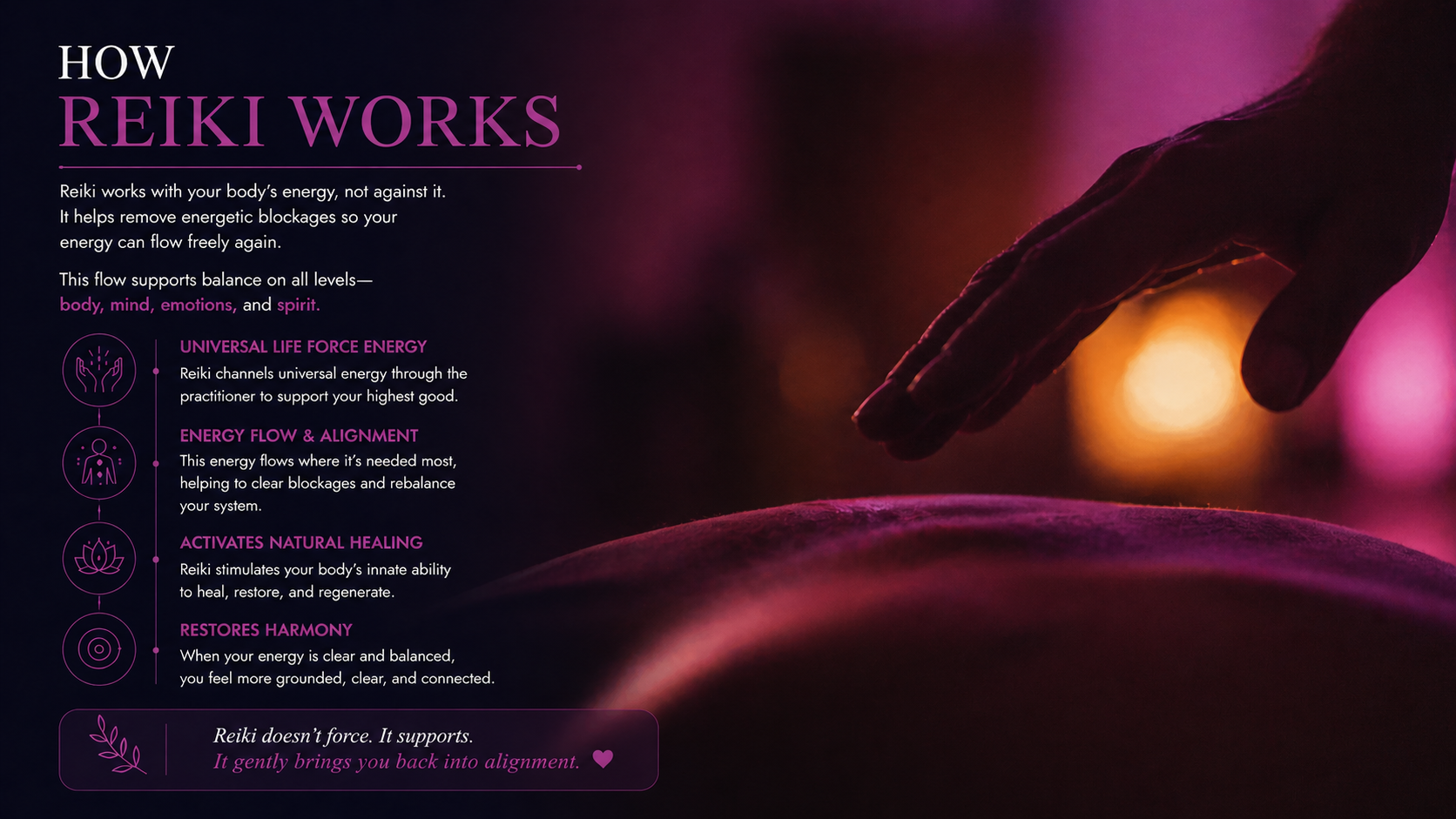 How Reiki works infographic from The Healing Tree Collective