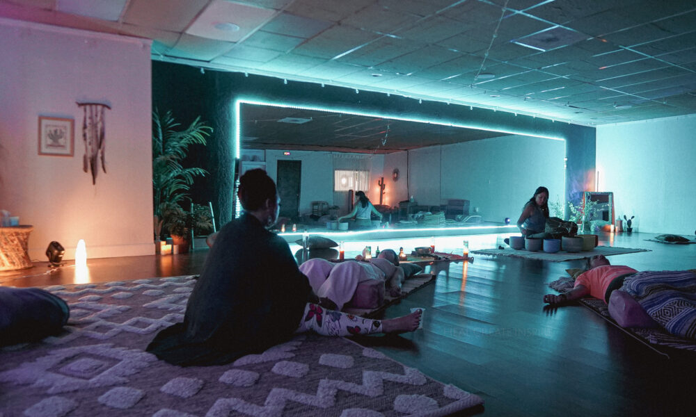 Nereyda Martinez and Mayuly Magnavita facilitating a sound bath and reiki experience for a private group wellness session at the healing tree collective in Tempe, Az