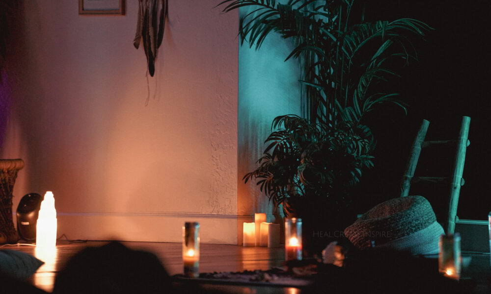 Nereyda Martinez and Mayuly Magnavita facilitating a sound bath and reiki experience for a private group wellness session at the healing tree collective in Tempe, Az